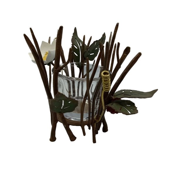 Vintage Figi Graphics Metal Sculpted Floral Votive Candle Holder, Glass Insert, - Picture 3 of 10